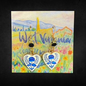 Blue Flower Heart Earrings