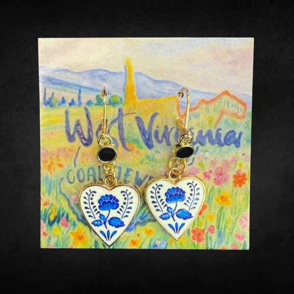 Blue Flower Heart Earrings