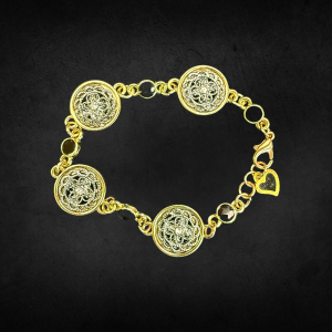 Rhinestone Medallion and Coal Bracelet