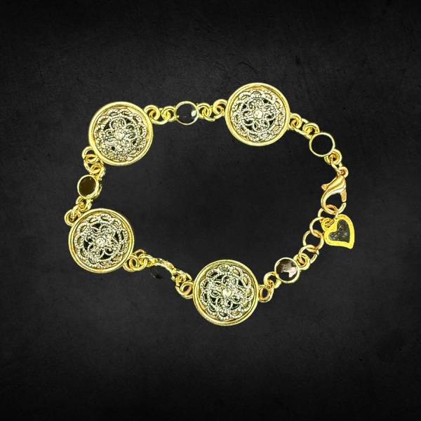 Rhinestone Medallion and Coal Bracelet
