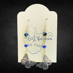 Butterfly Earrings with Coal and Blue Rhinestones