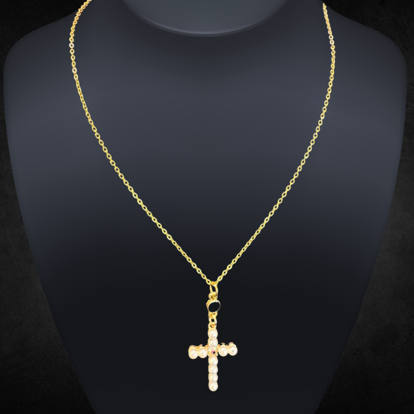 Pearl Cross and Coal Necklace - Image 2