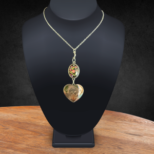 "Coal Miner's Wife" Heart Necklace with Floral and Coal Charm