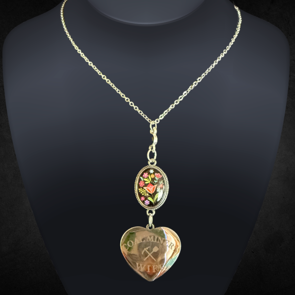 "Coal Miner's Wife" Heart Necklace with Floral and Coal Charm - Image 2